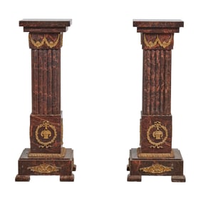 Pair of French Neoclassical Style Fluted Marble Pedestals with Bronze Mounts