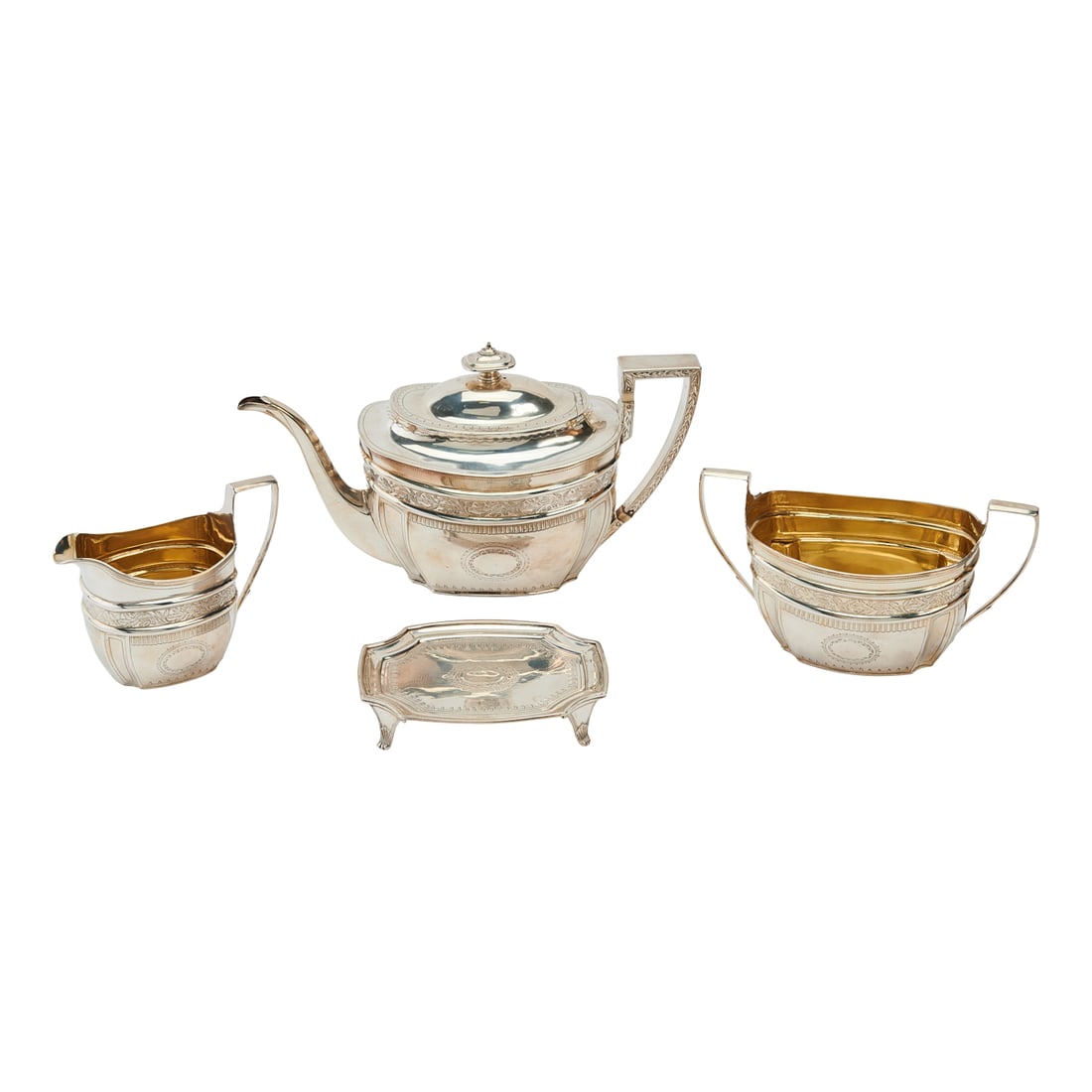English George II Style Sterling Silver Four Piece Tea Set (1 of 6)
