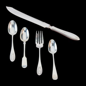 Collection of Sterling Silver Spoons, Dessert Forks and a Cake Knife