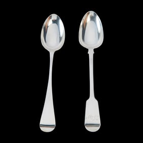 Two English Georgian Sterling Silver Stuffing Spoons