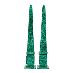 Pair of Neoclassical Style Malachite Obelisks