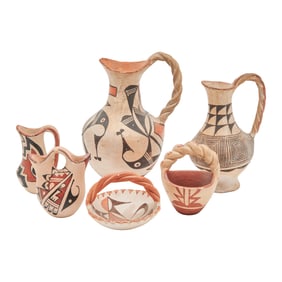 Six Painted Native American Pottery Vessels