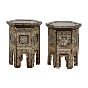 Pair of Moorish Style Hexagonal Inlaid Tables
