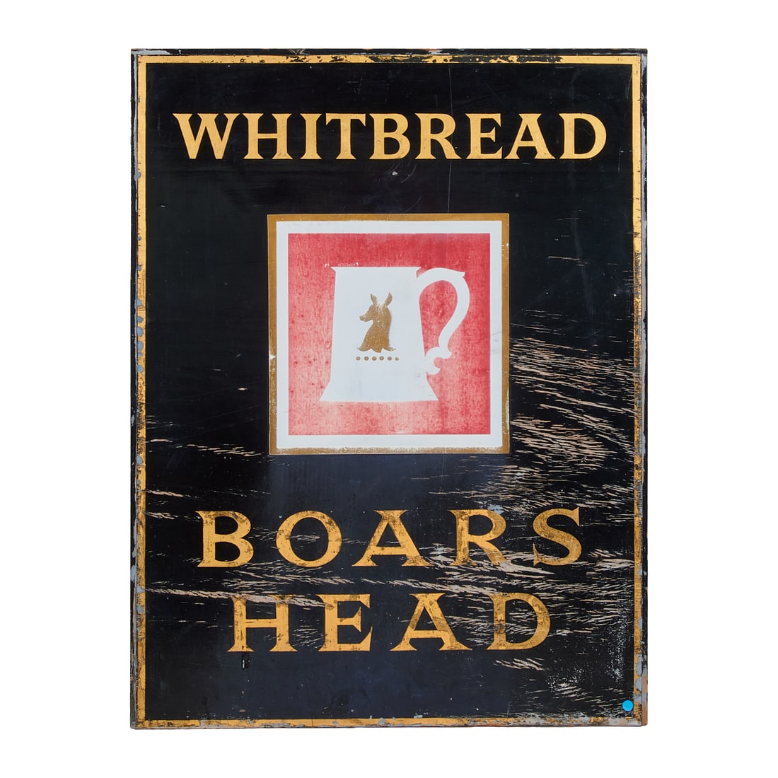 Vintage Whitbread Ale Boars Head Signboard: Vintage Whitbread Ale Boars Head Signboard. {Approximate dimensions:48 1/2" high x 37" wide x 1 1/2" deep}.