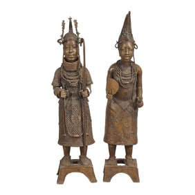 Pair of Benin Bronze Court Statues
