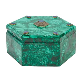 Hexagonal Jewel Inset Malachite Box