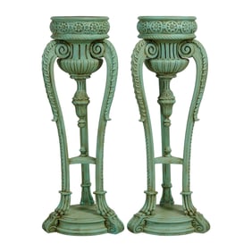 Pair of Italian Wood Carved and Painted Planters with Liners