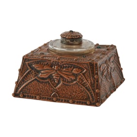 British Arts And Crafts Copper Jeweled Inkwell