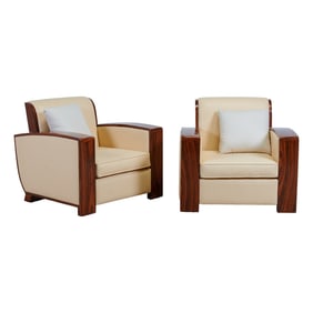 Pair of Art Deco Style Leather Upholstered Armchairs