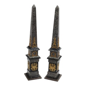 Pair of Large Granite Obelisks with Doré Bronze Mounts