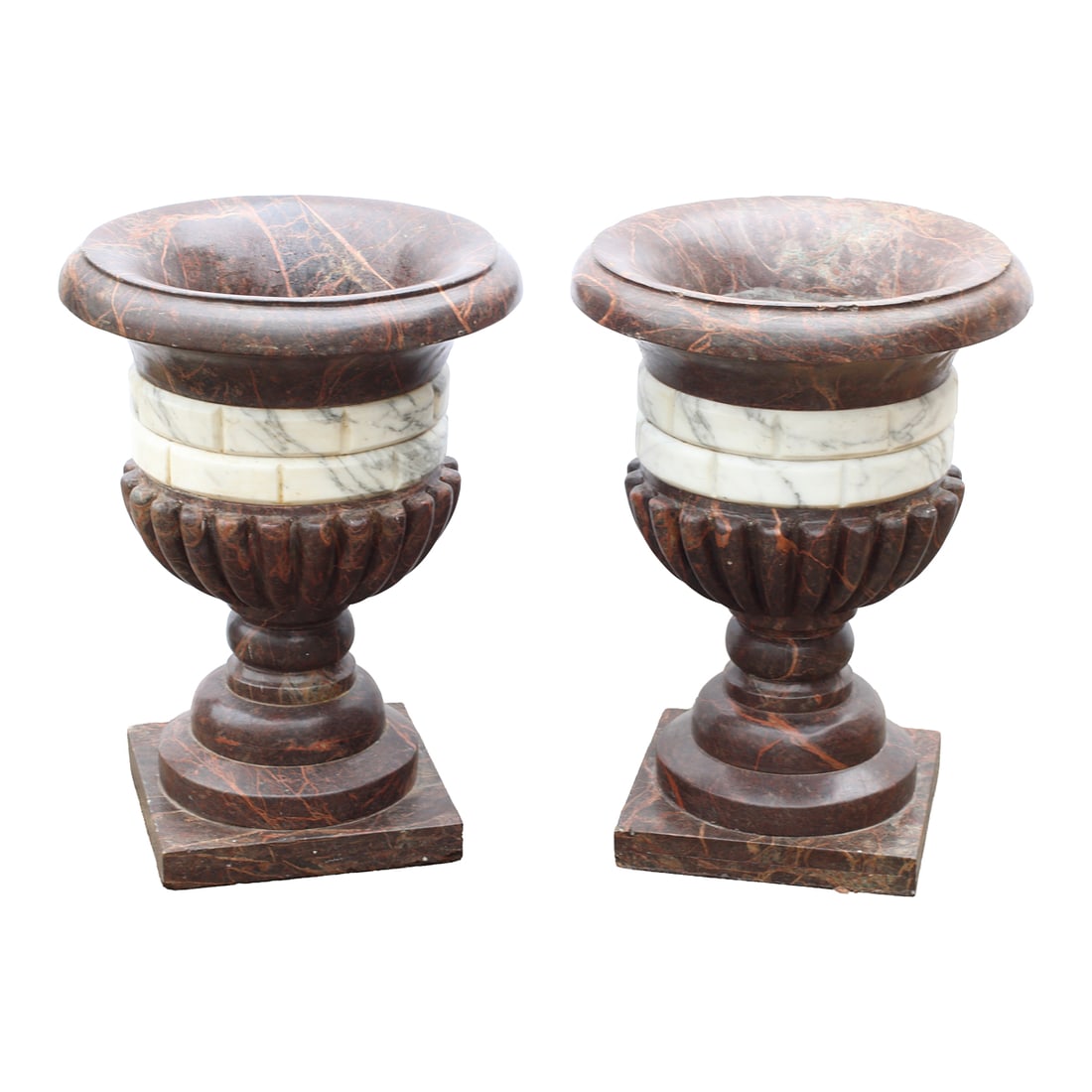 Pair of Neoclassical Style Two Color Fluted Marble Planters (1 of 5)