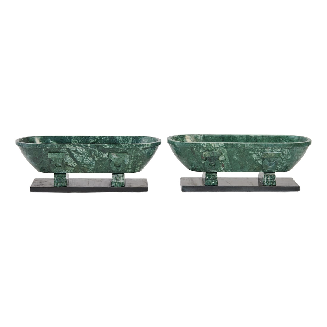 Pair of Grand Tour Style Oval Baths on Stands: Pair of Grand Tour Style Oval Baths on Stands, sarcophogus shaped oval bowls on stand above monopedia. {Approximate Dimensions: 5" H. x 14 1/4" W. x 5 1/2" D.}.