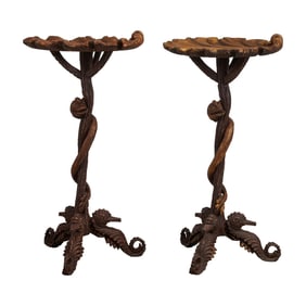 Pair of Grotto Style Giltwood Carved Stands