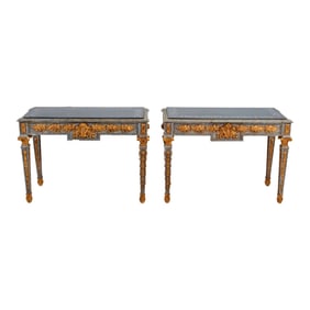 Pair of Neoclassical Style Console Tables with Specimen Marble Tops