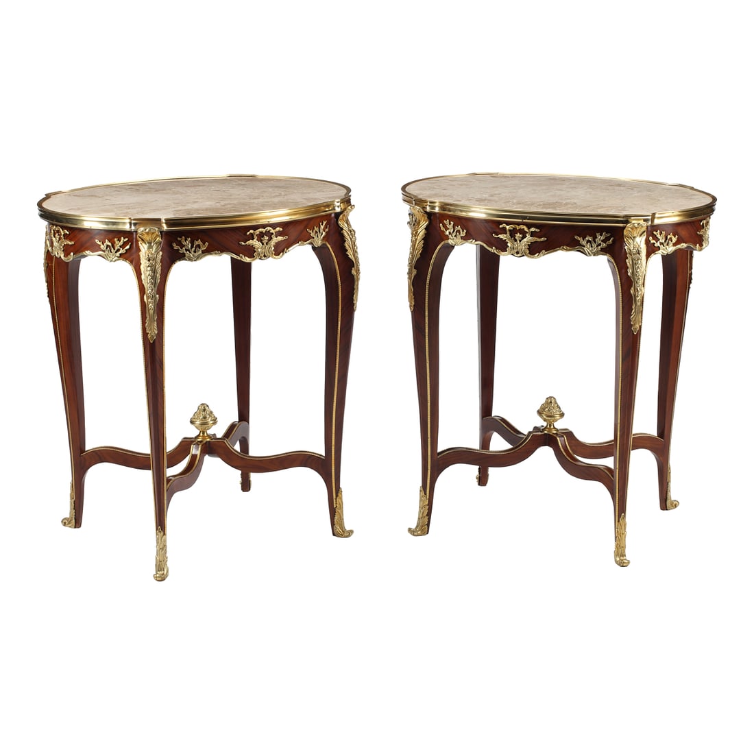 Pair of Louis XV Style Gilt Bronze Oval Tables with Marble Tops (1 of 6)