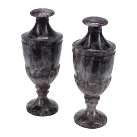 Pair of English Carved Amethyst Urns