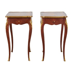 Pair of Louis XV Style Marquetry Parquetry Inlaid Tables