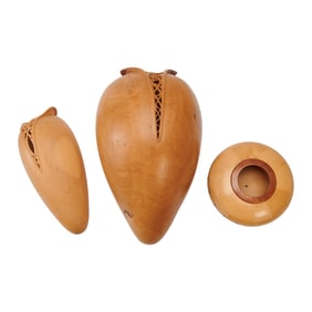 American Craft: Three Carved, Inlaid, Turned, Reticulated Vessels