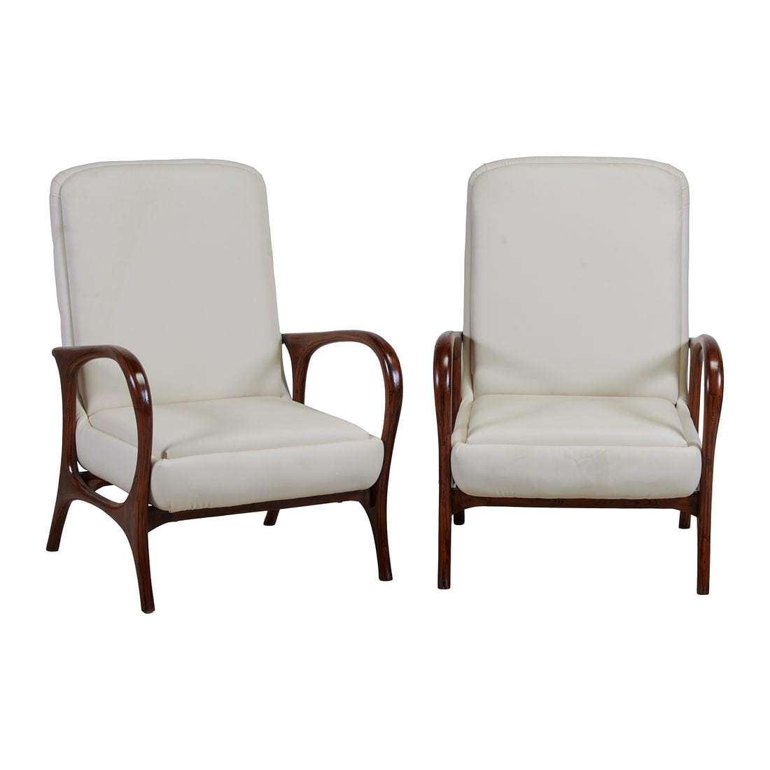 Pair of Danish Moderne Style Armchairs: Pair of Danish Moderne Style Armchairs, with white upholstery. {Approximate dimensions: 42 1/2" H. x 28" W. x28" D.}.