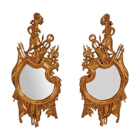 Pair of Italian Neoclassical Style Helmet Motif Mirrors