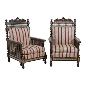 Set of Four Moorish Style Inlaid Armchairs