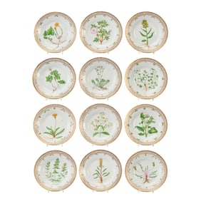 Twelve Royal Copenhagen Flora Danica Dinner Plates