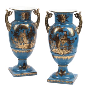 Pair of Paris Porcelain Style Chinoiserie Vases
