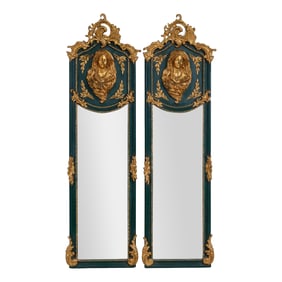 Pair of Italian Neoclassical Style Painted and Parcel Gilt Mirrors