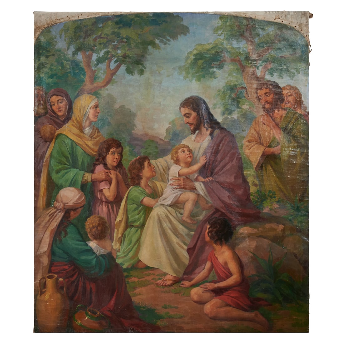 Russian School, Jesus Blessing The Children, Oil on Canvas: Russian School (20th Century), Jesus Blessing The Children, oil on canvas, [approximate dimensions - canvas: 82" H x 70" W], unsigned.