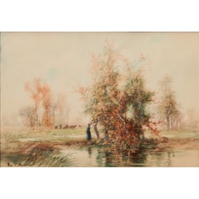 George Muendel, Pastoral Landscape, Watercolor