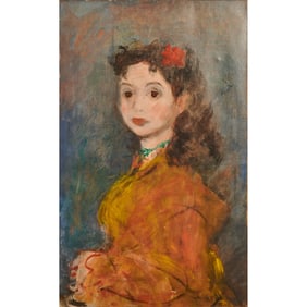 Attr. to Robert Philipp, Girl with Red Flower, Oil on Canvas