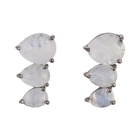 Pair of Moonstone, Oxidized Silver Earrings