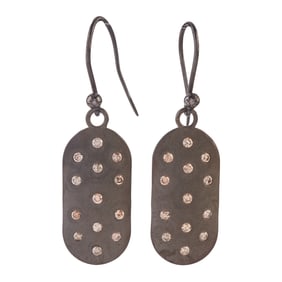 Pair of Diamond, Oxidized Silver Earrings