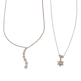 Two Diamond, Platinum, Sterling Silver Pendant Necklaces
