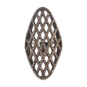 Diamond, Oxidized Silver Lattice Ring