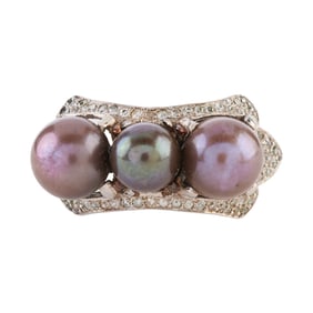 Cultured Pearl, Diamond, Platinum Ring