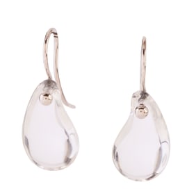 Pair of Tiffany & Co. Elsa Peretti Rock Crystal Quartz, Platinum Drop Earrings