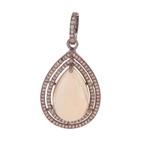 Opal, Diamond, Oxidized Silver Pendant