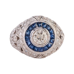 Diamond, Sapphire, 18k White Gold Ring