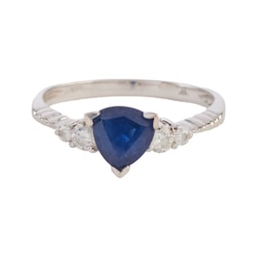 Sapphire, Diamond, 14k White Gold Ring