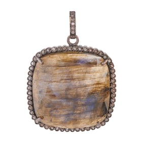 Labradorite, Diamond, Oxidized Silver Pendant