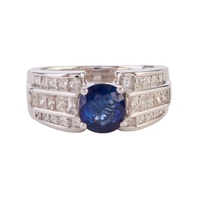 Sapphire, Diamond, 18k White Gold Ring