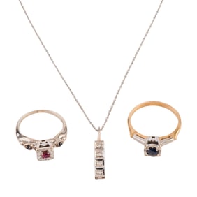Collection of Three Multi-Stone, Gold Jewelry Items