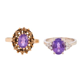 Two Amethyst, Diamond, 14k Yellow and White Gold Rings