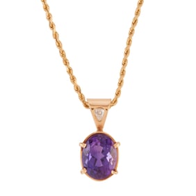 Amethyst, Diamond, 14k Yellow Gold Pendant Necklace