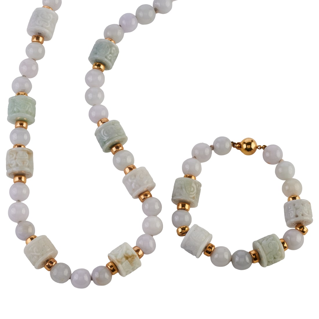 Carved Jade Bead, 14k Yellow Gold Jewelry Suite (1 of 6)