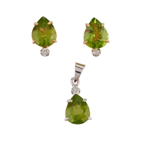 Peridot, Diamond, 18k Gold Jewelry Suite
