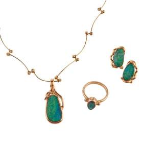 Boulder Opal, 14k Yellow Gold Jewelry Suite