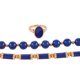 Lapis Lazuli, 14k Yellow Gold Jewelry Suite