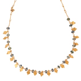 Sapphire Bead, 14k Yellow Gold Necklace